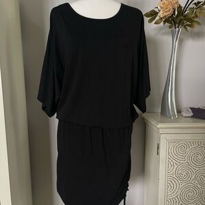 NWT Cupshe Black Dress With a Ruched Drawstring ,Batwing Sleeves